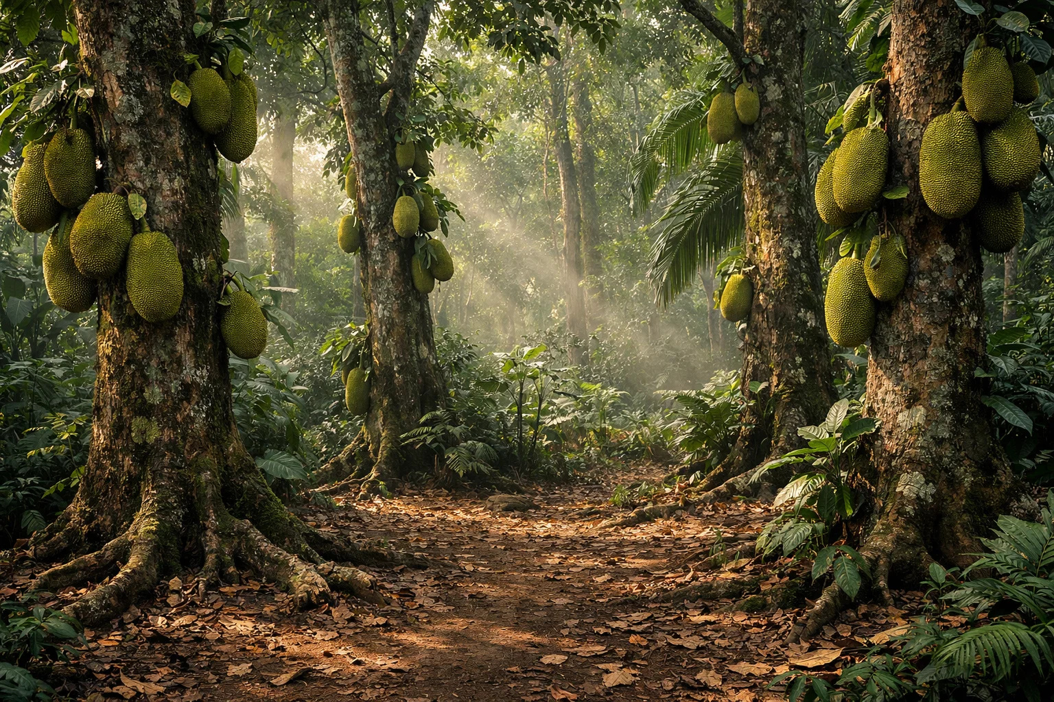 Jaqueiras dominando área da Mata Atlântica e alterando o solo da floresta.