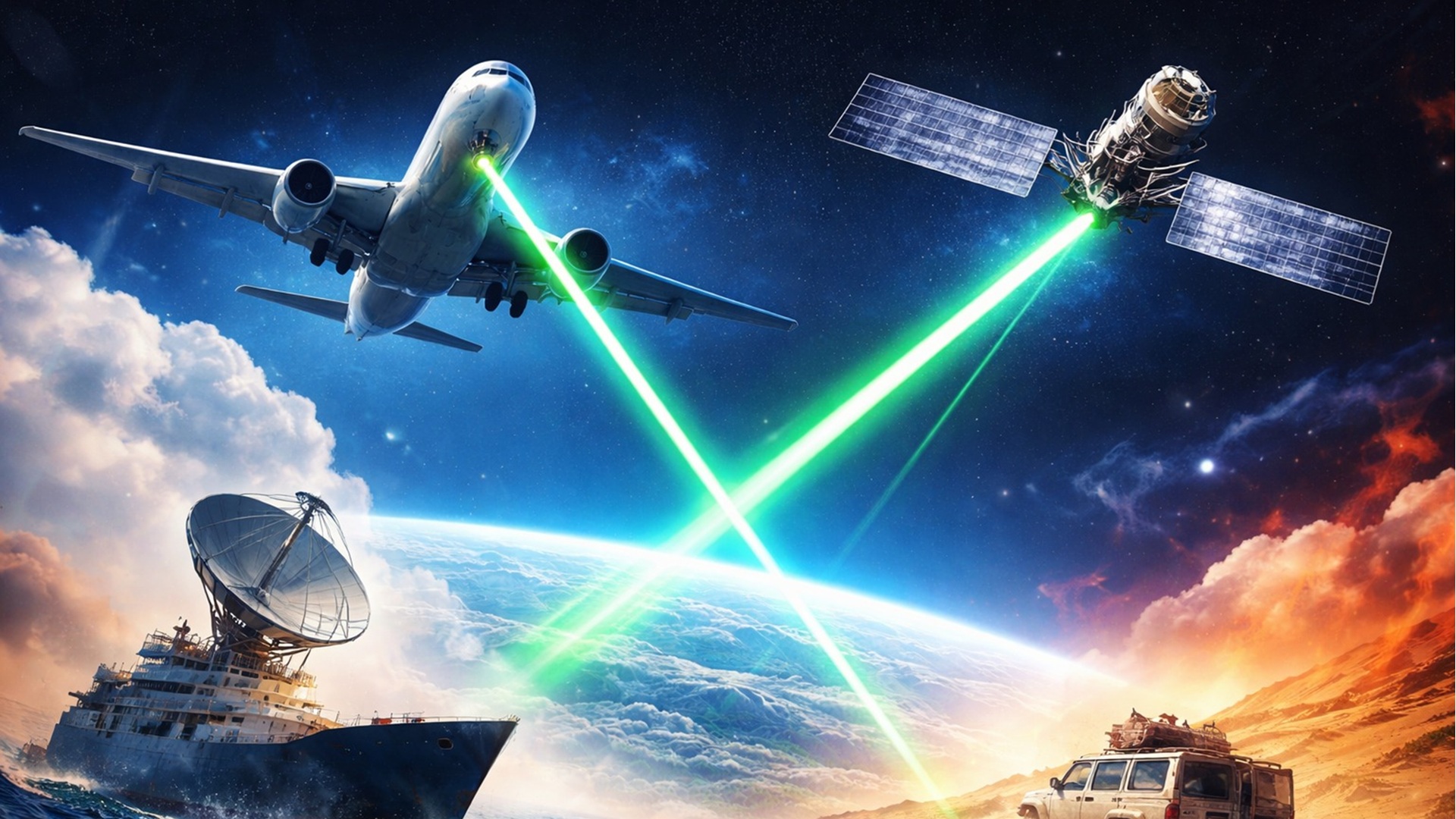 Ligação a laser espacial atinge 2,6 Gbps entre aeronave e satélite a 36 mil km e acelera disputa tecnológica entre Europa e China por internet orbital.