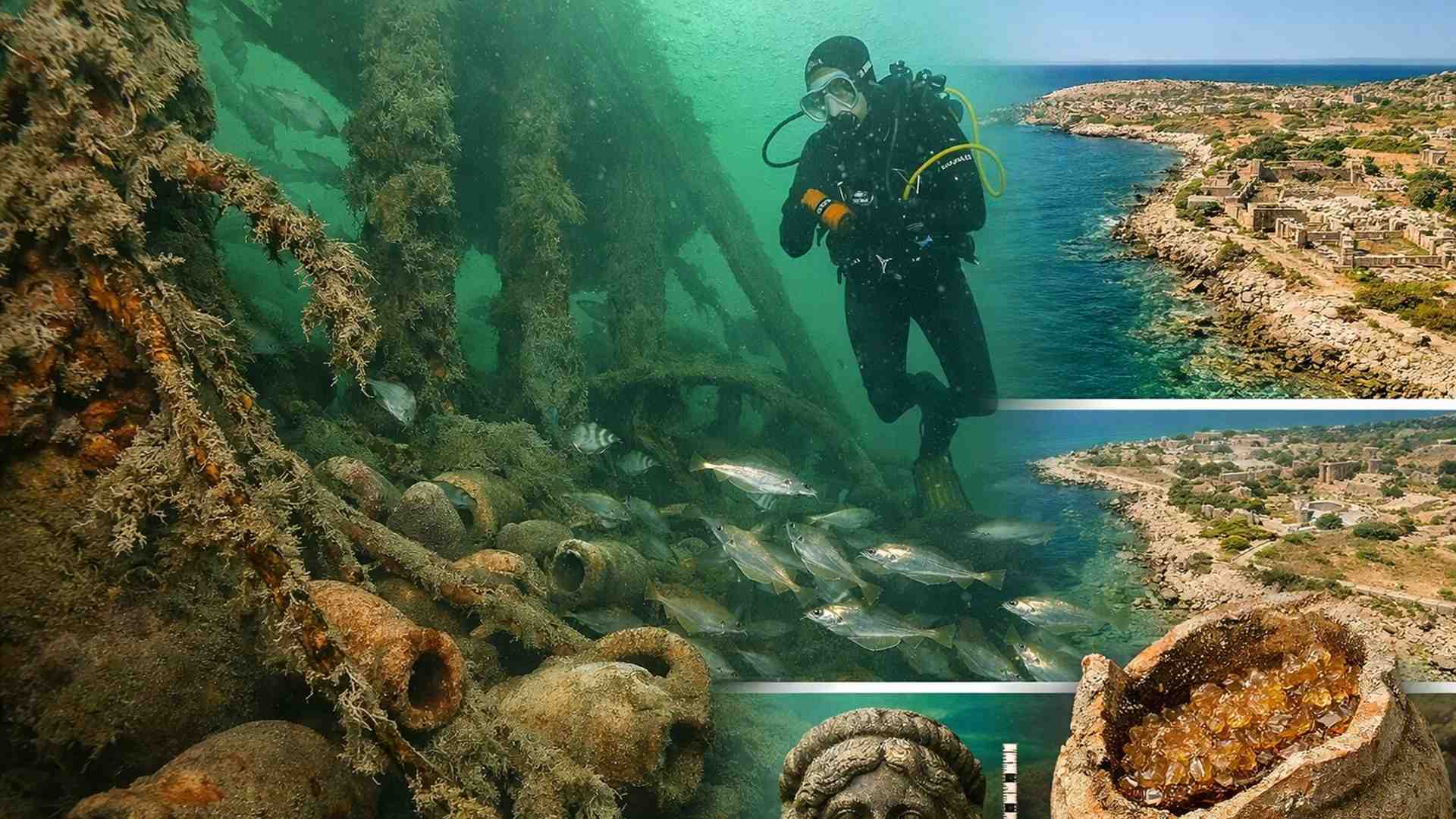 Arqueólogos encontram vários naufrágios a 100 metros de profundidade perto da antiga cidade grega de Ptolemaida, na Líbia, revelando porto submerso.