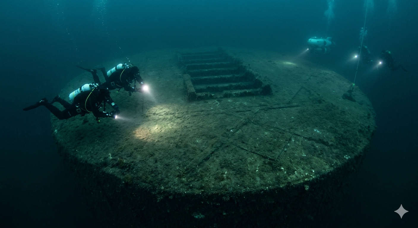 Mergulhadores exploram o fundo do Mar Báltico e encontram um objeto circular de 60 metros de diâmetro a 91 metros de profundidade, com formas geométricas incomuns e uma estrutura que lembra uma escadaria, a chamada “Anomalia do Báltico” intrigou cientistas após relatos de equipamentos eletrônicos falhando nas proximidades da formação