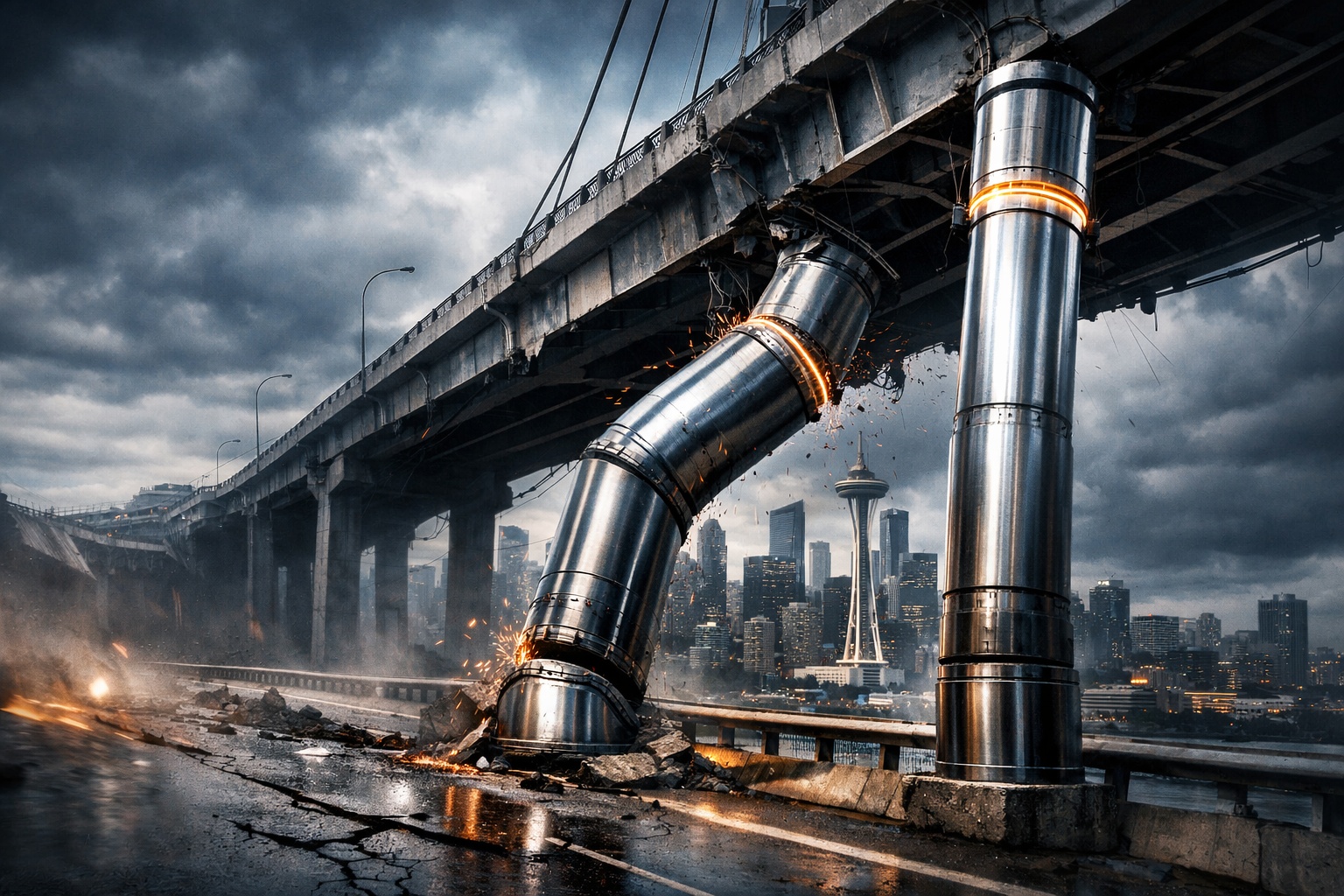 Cientistas criam metal que “lembra” a própria forma, é instalado nas colunas de uma ponte em Seattle e consegue dobrar durante terremotos sem quebrar, voltando sozinho à posição original quando o tremor termina