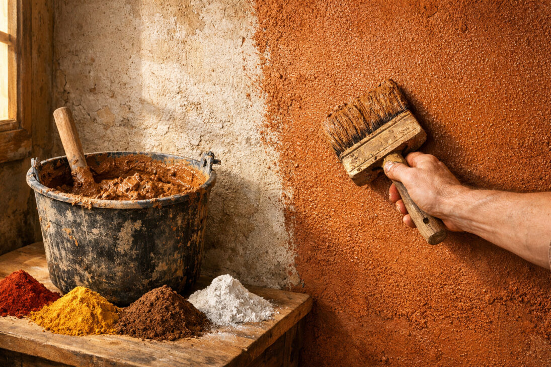 Paint made with clay, lime, and mineral pigments coats internal walls without chemical odor, without industrial paint, and without any money spent in stores — because the recipe is 5,000 years old and still works