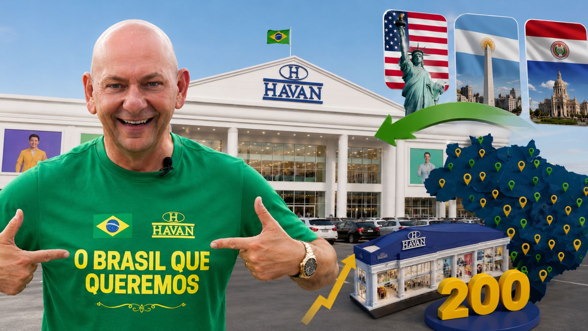 Luciano Hang reveals invitations to take Havan to the United States, Argentina, and Paraguay, but guarantees that the expansion will remain in Brazil until all 5500 municipalities have a store, and this year's goal is to inaugurate until reaching 200 units.