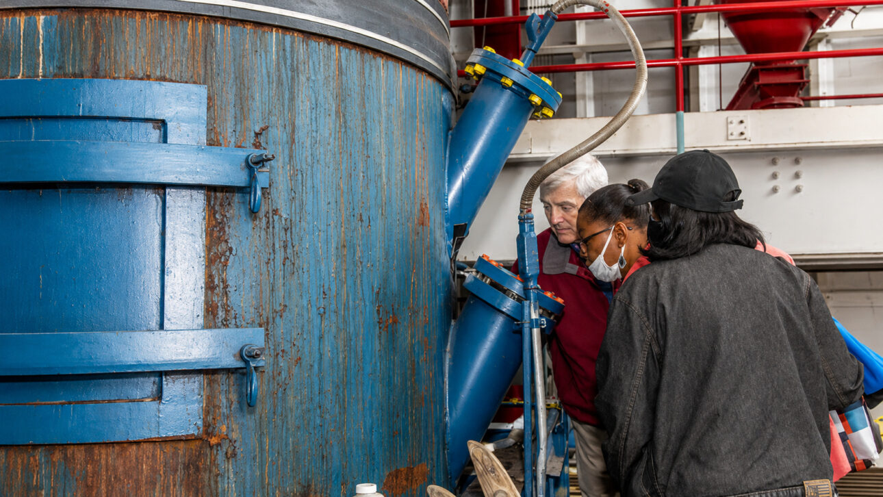 The air is separated, and waste is compacted in a central facility